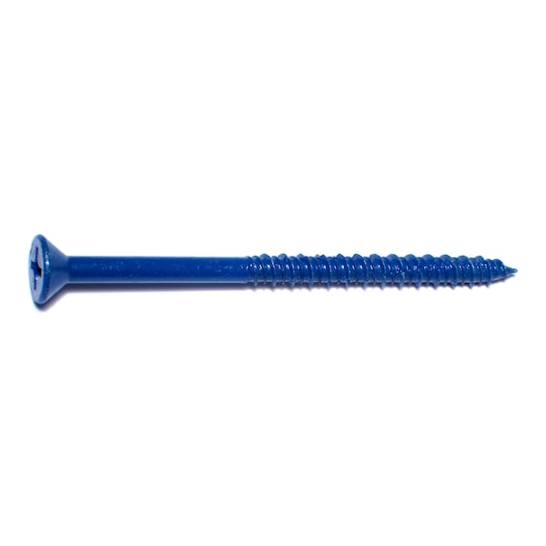 Masonry Screw, 1/4" Dia., Flat, 3 3/4 in L, Steel Blue Ruspert, 100 PK